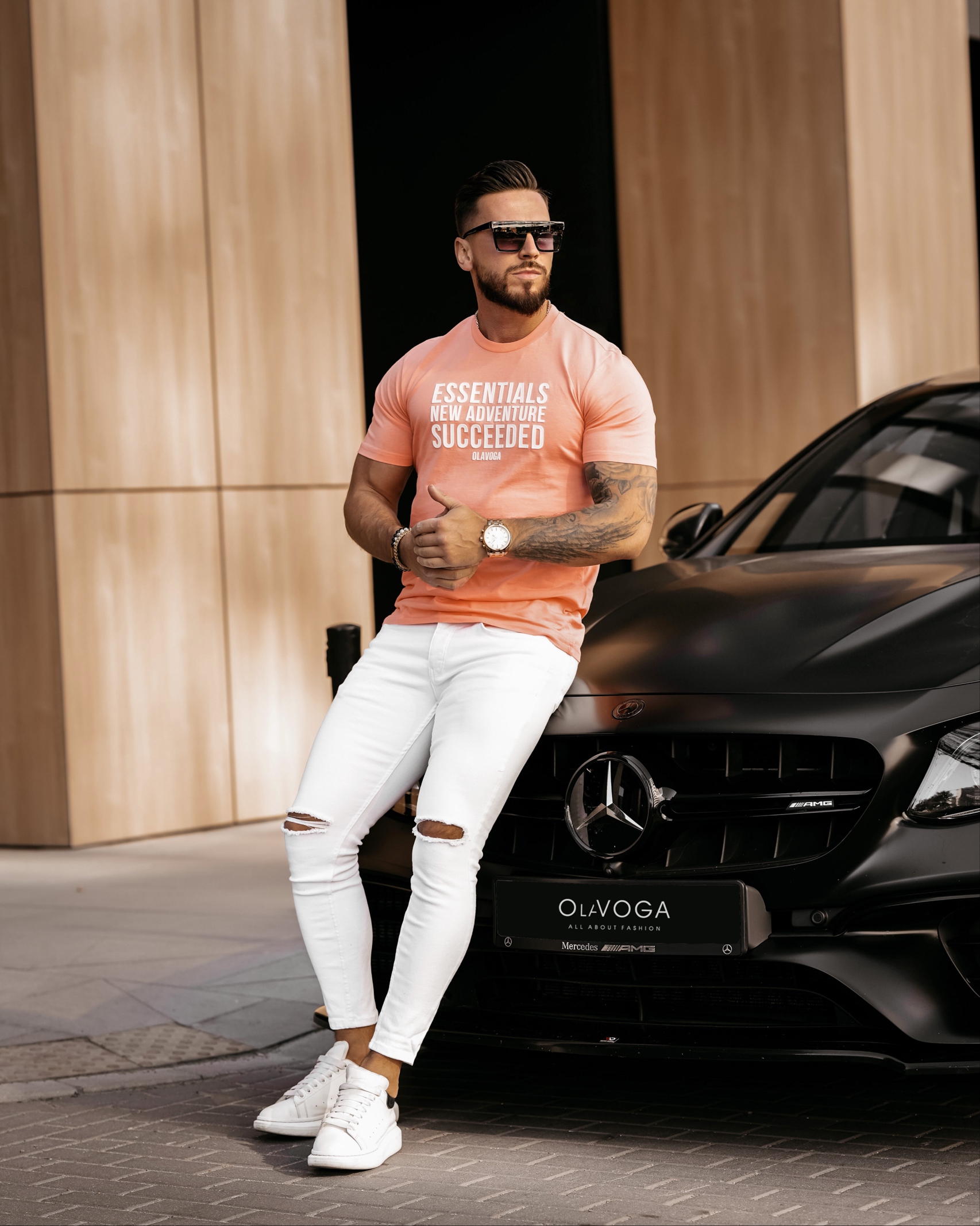 T-shirt bawełniany męski Chris Ola Voga łososiowy T-shirt bawełniany męski Chris Ola Voga łososiowy