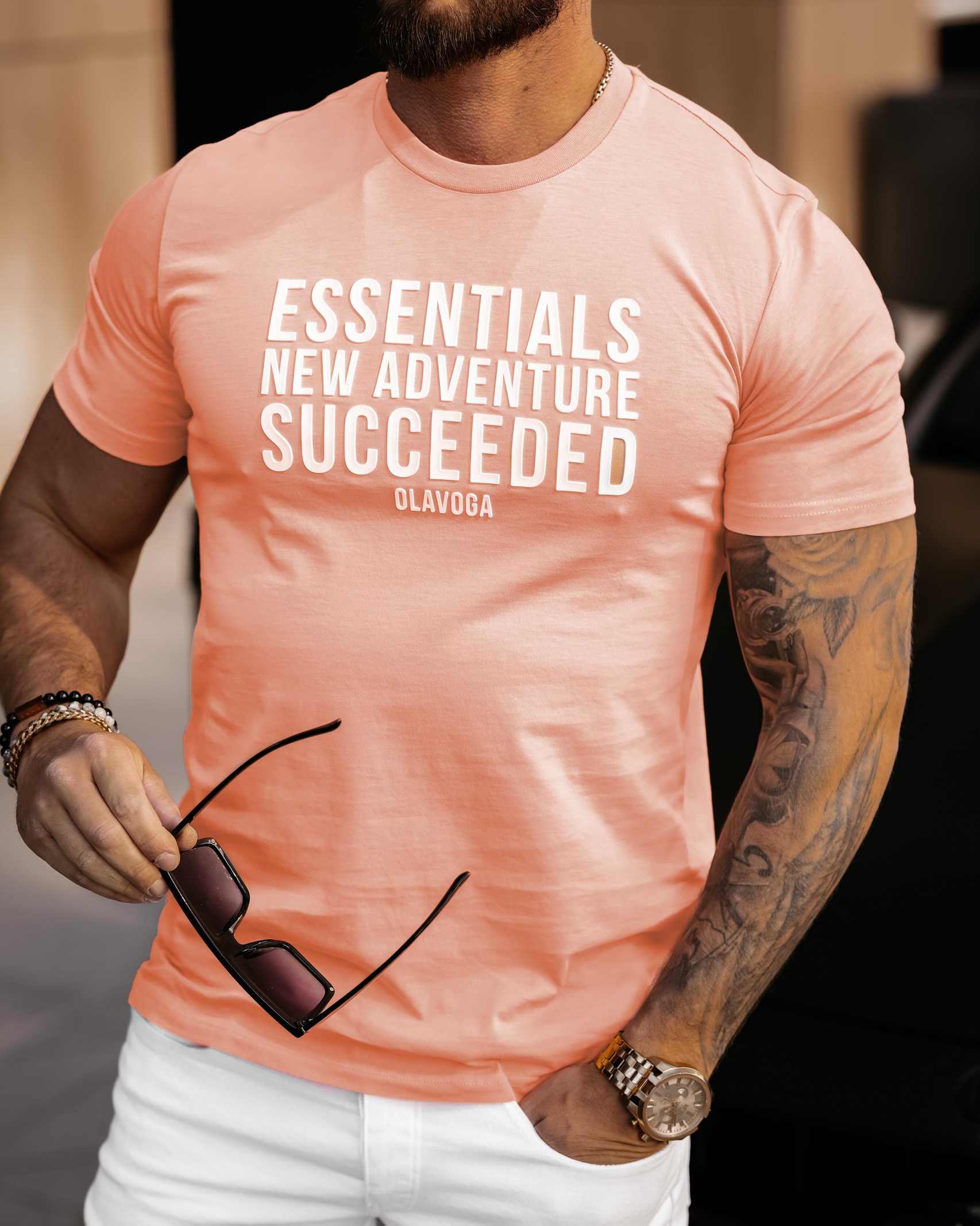 T-shirt bawełniany męski Chris Ola Voga łososiowy T-shirt bawełniany męski Chris Ola Voga łososiowy