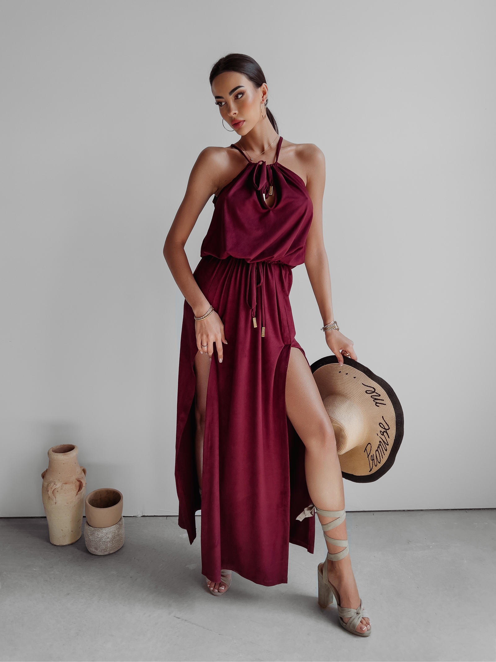 Sukienka maxi wyszczuplająca Sorel Ola Voga bordowa