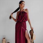 Sukienka maxi wyszczuplająca Sorel Ola Voga bordowa