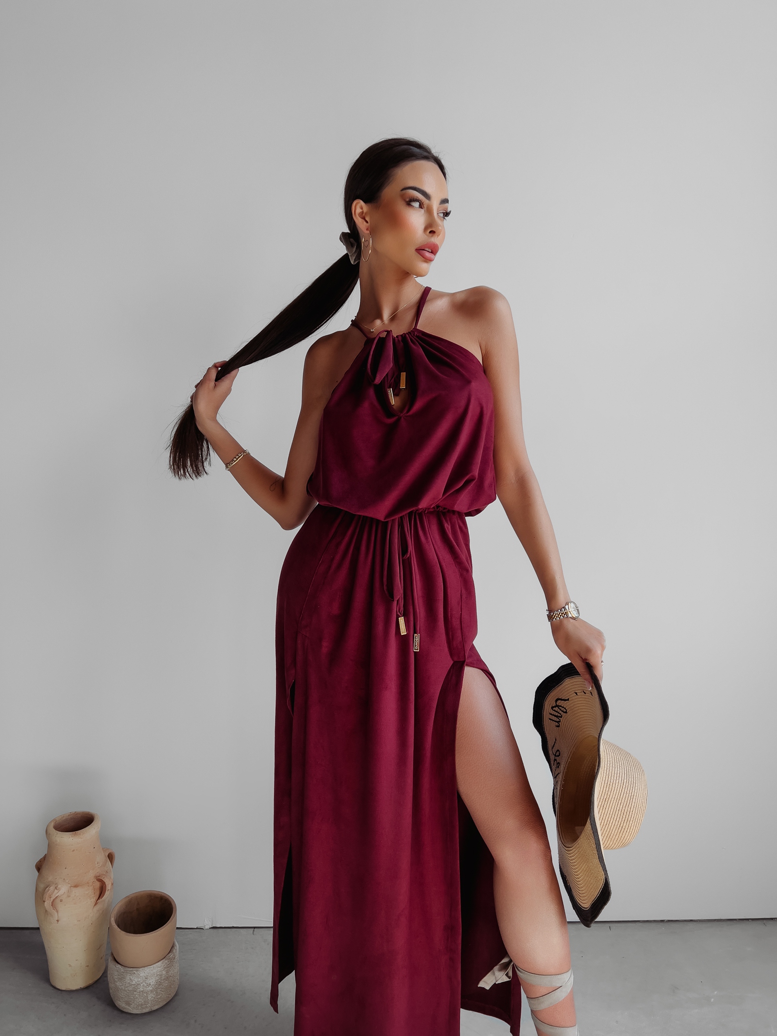 Sukienka maxi wyszczuplająca Sorel Ola Voga bordowa