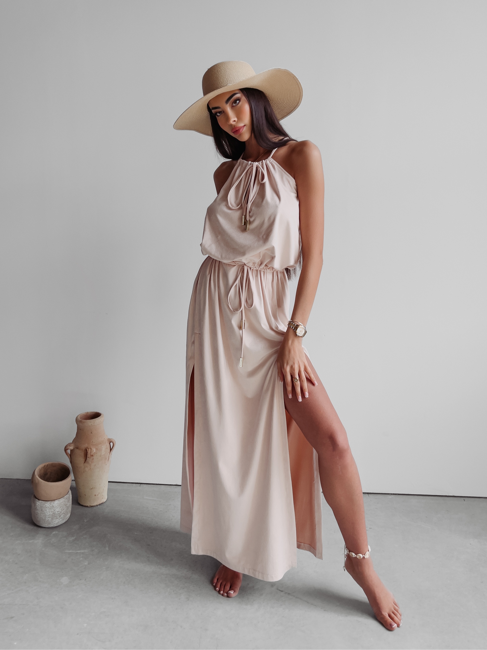 Sukienka maxi wyszczuplająca Sorel Ola Voga pudrowy róż