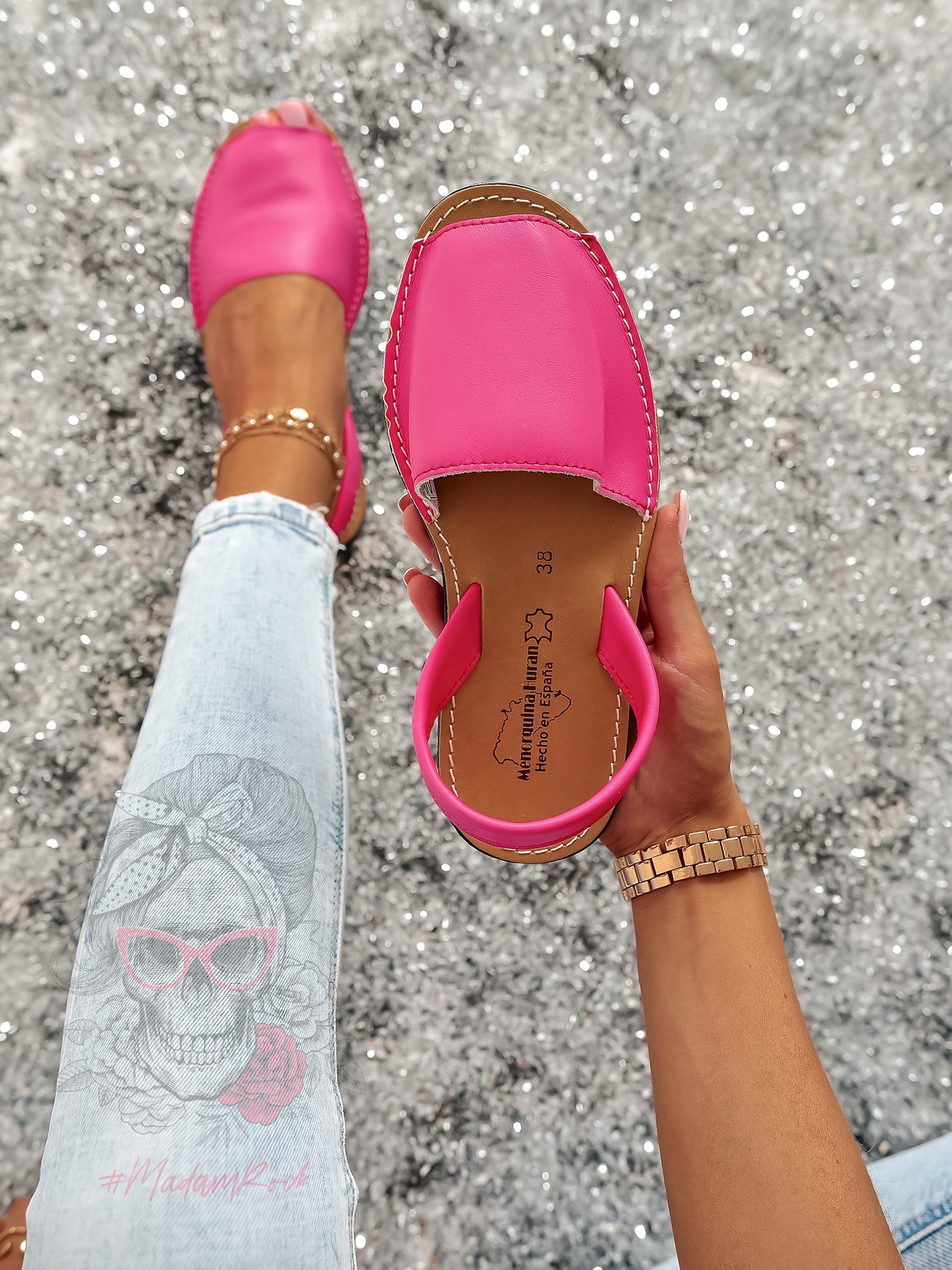 Sandały płaskie skórzane Madam Boso fuksja