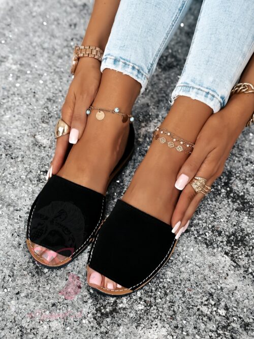 Sandały płaskie skórzane Madam Boso czarne