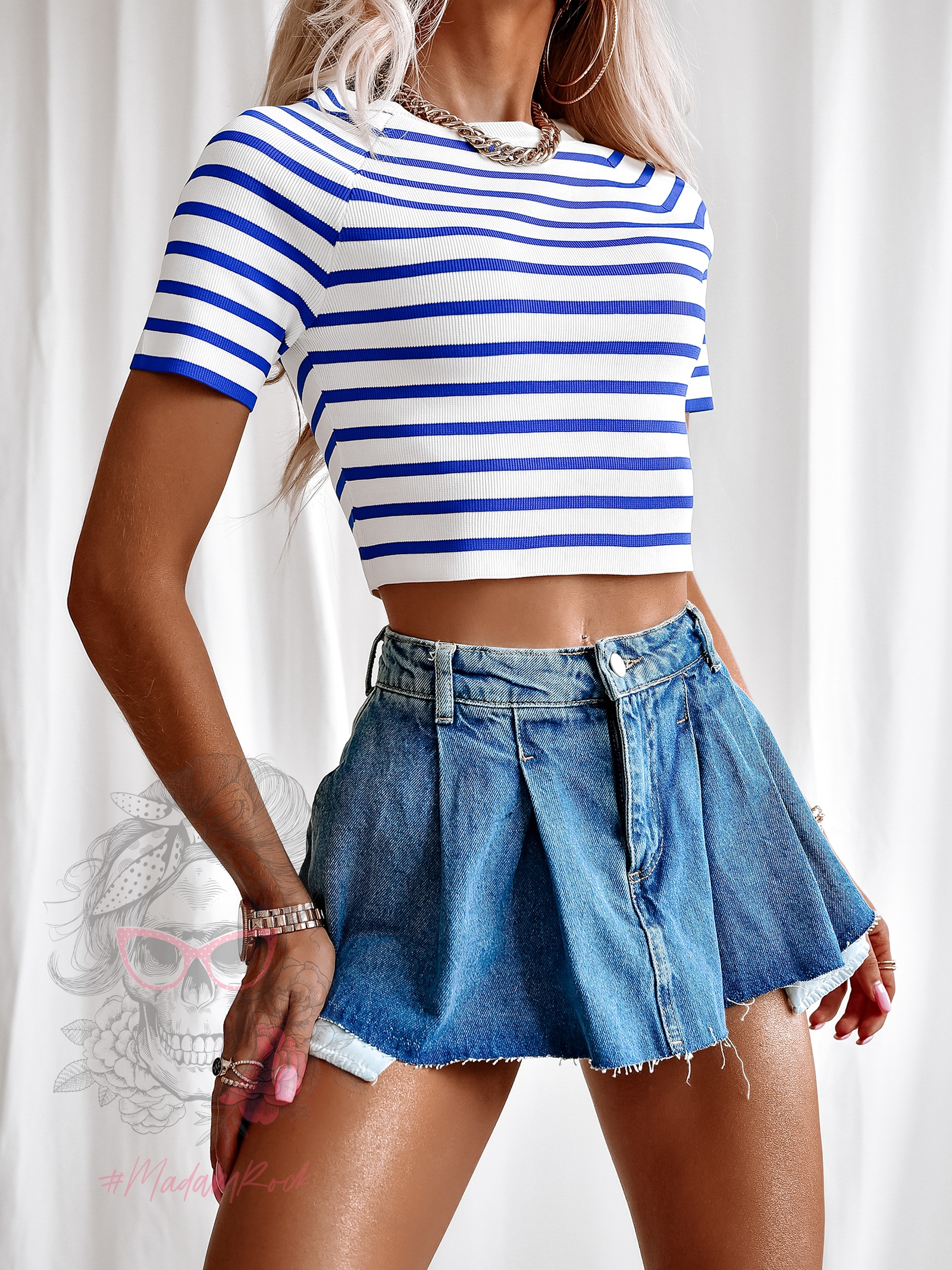 Top prążkowany Zaff biały w niebieskie paski