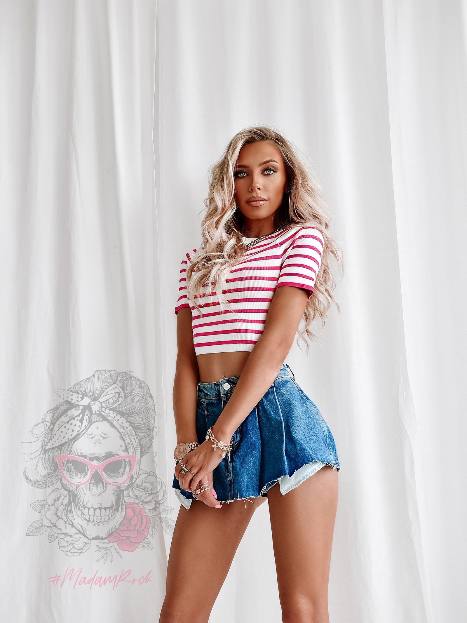 Top prążkowany Zaff biały w różowe paski Top prążkowany Zaff biały w różowe paski