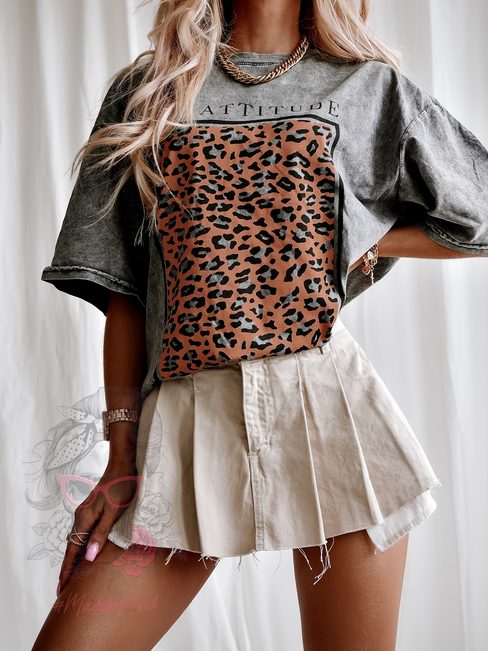 T-shirt dekatyzowany New Attitude szary w panterkę T-shirt dekatyzowany New Attitude szary w panterkę