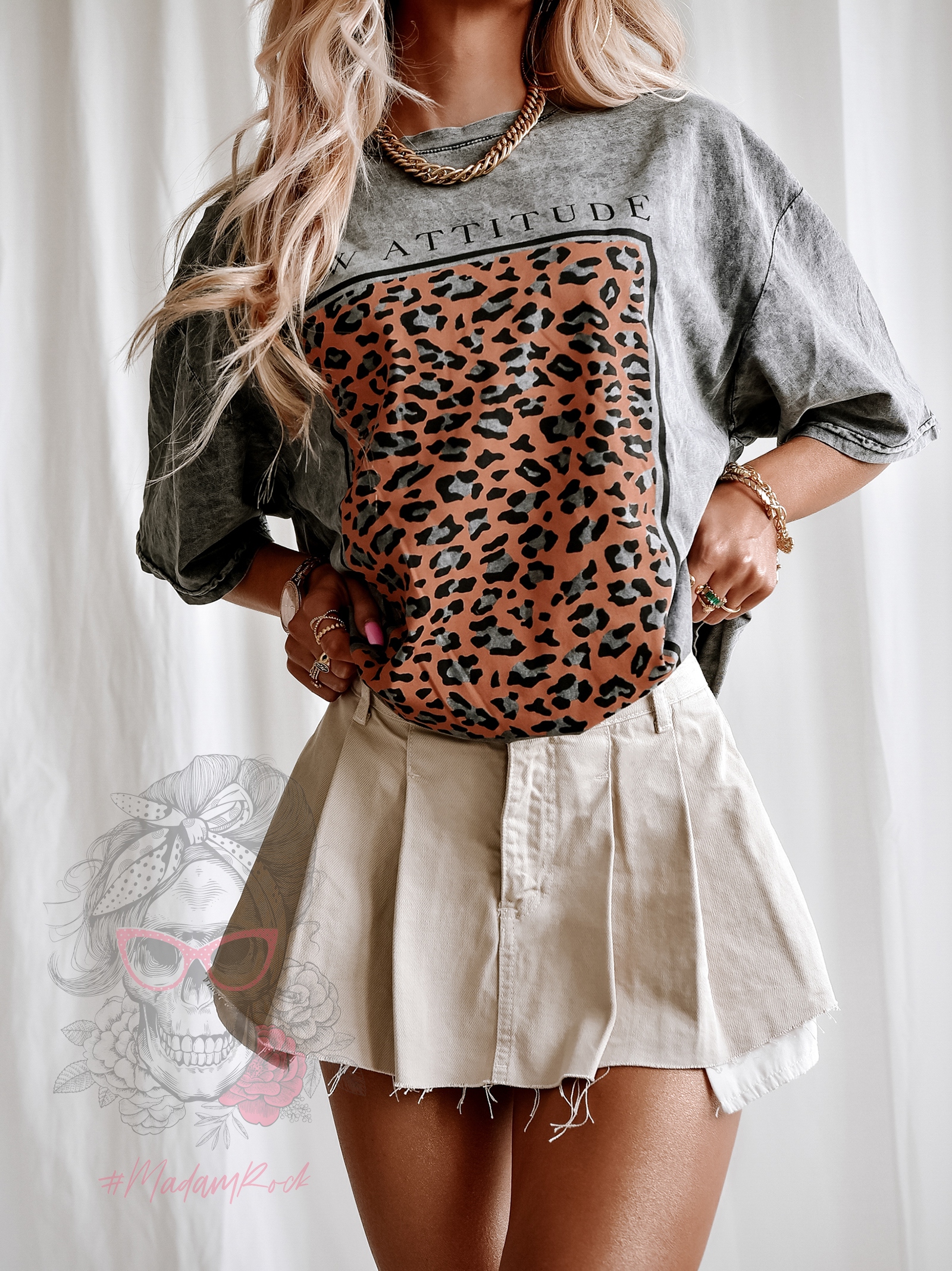 T-shirt dekatyzowany New Attitude szary w panterkę T-shirt dekatyzowany New Attitude szary w panterkę