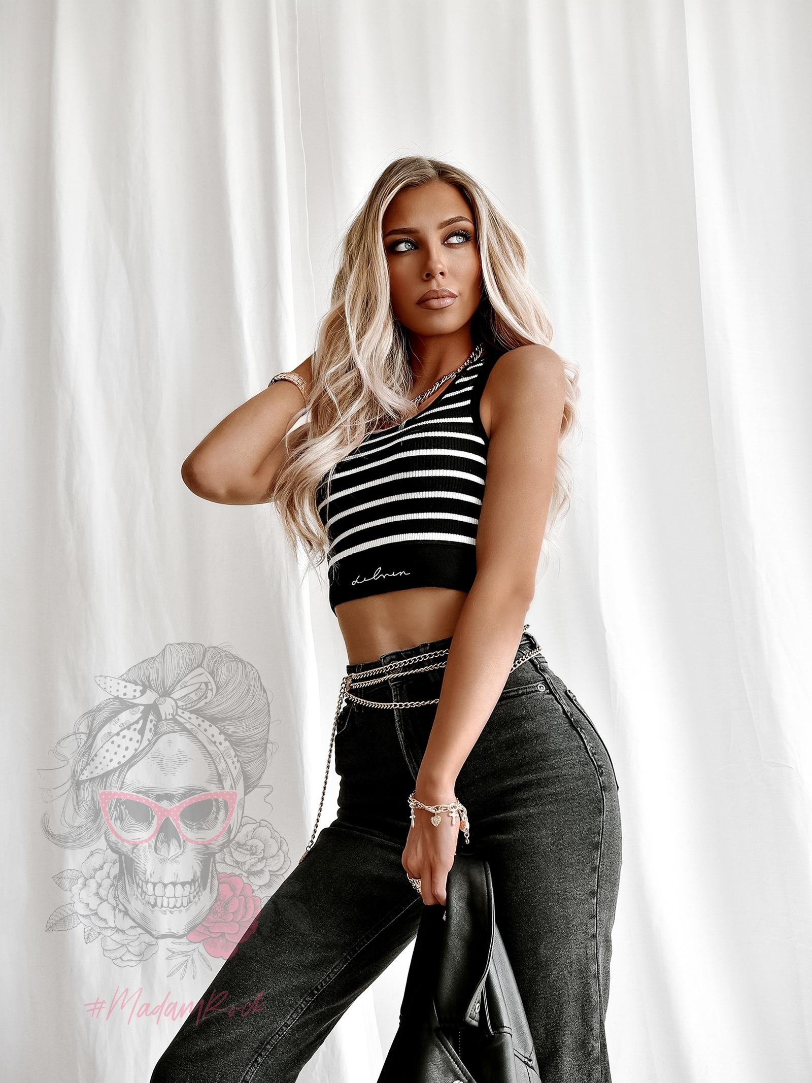 Top prążkowany w paski Muli czarny