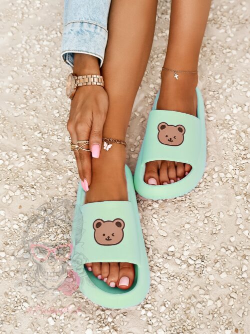 Klapki z misiem Madam Mibi miętowe
