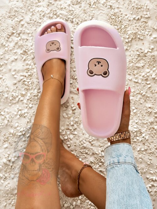 Klapki z misiem Madam Mibi pudrowe