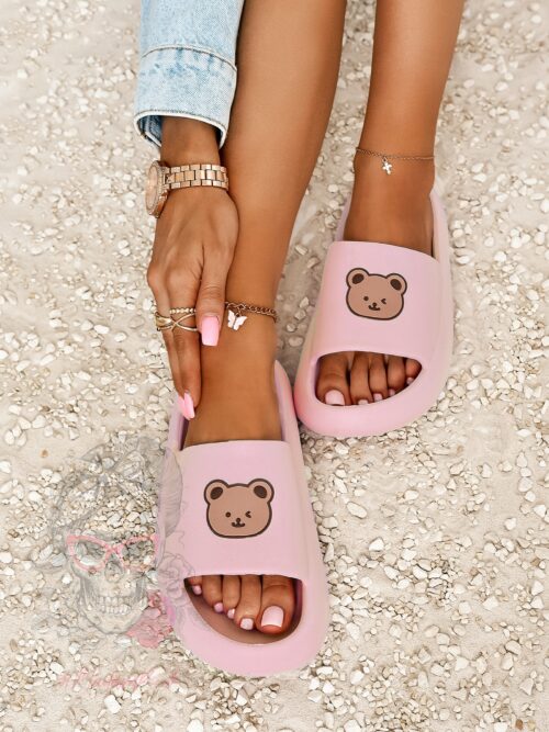 Klapki z misiem Madam Mibi pudrowe