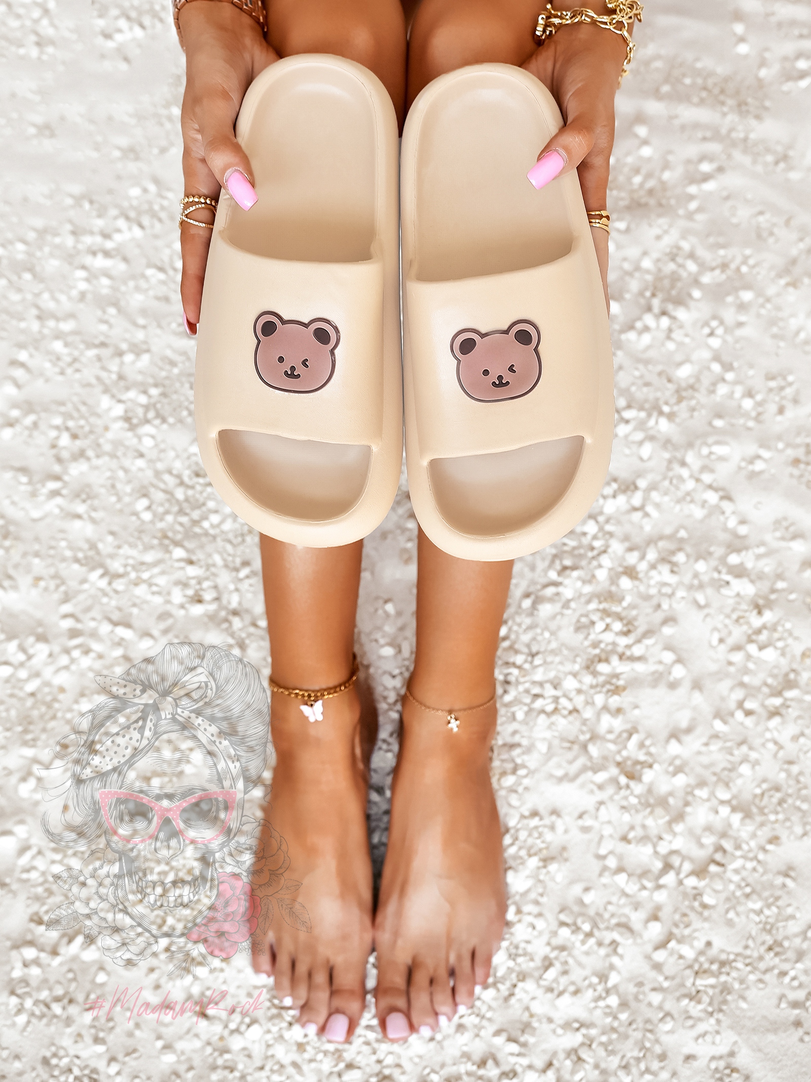 Klapki z misiem Madam Mibi j.beżowe