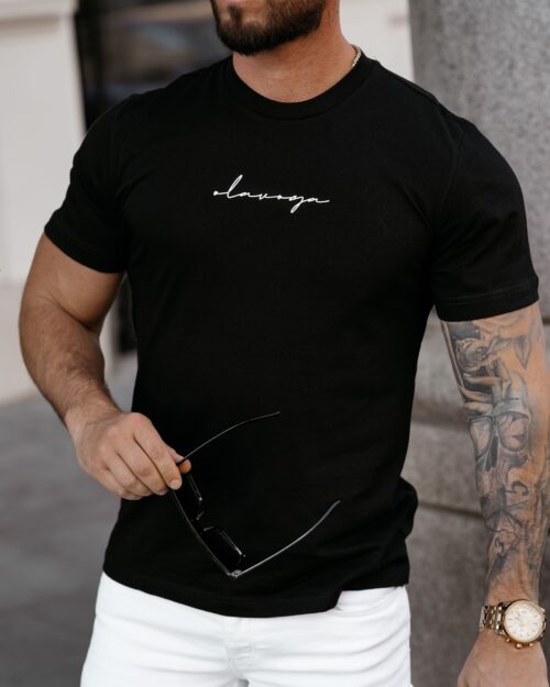 T-shirt bawełniany męski Slogen Ola Voga czarny