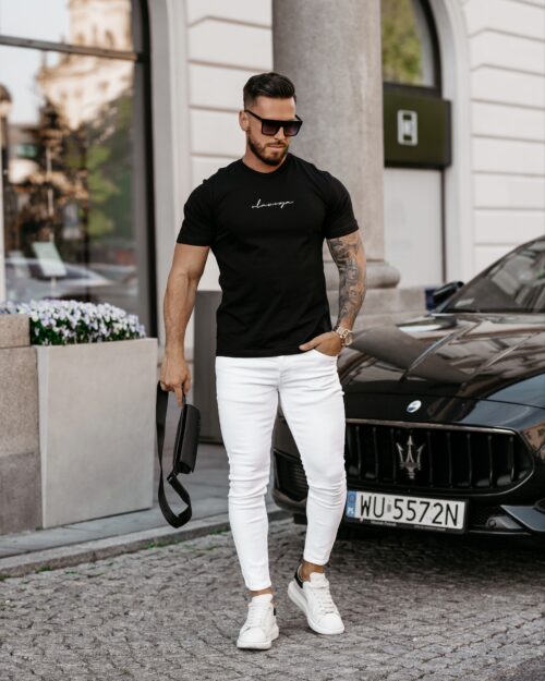 T-shirt bawełniany męski Slogen Ola Voga czarny