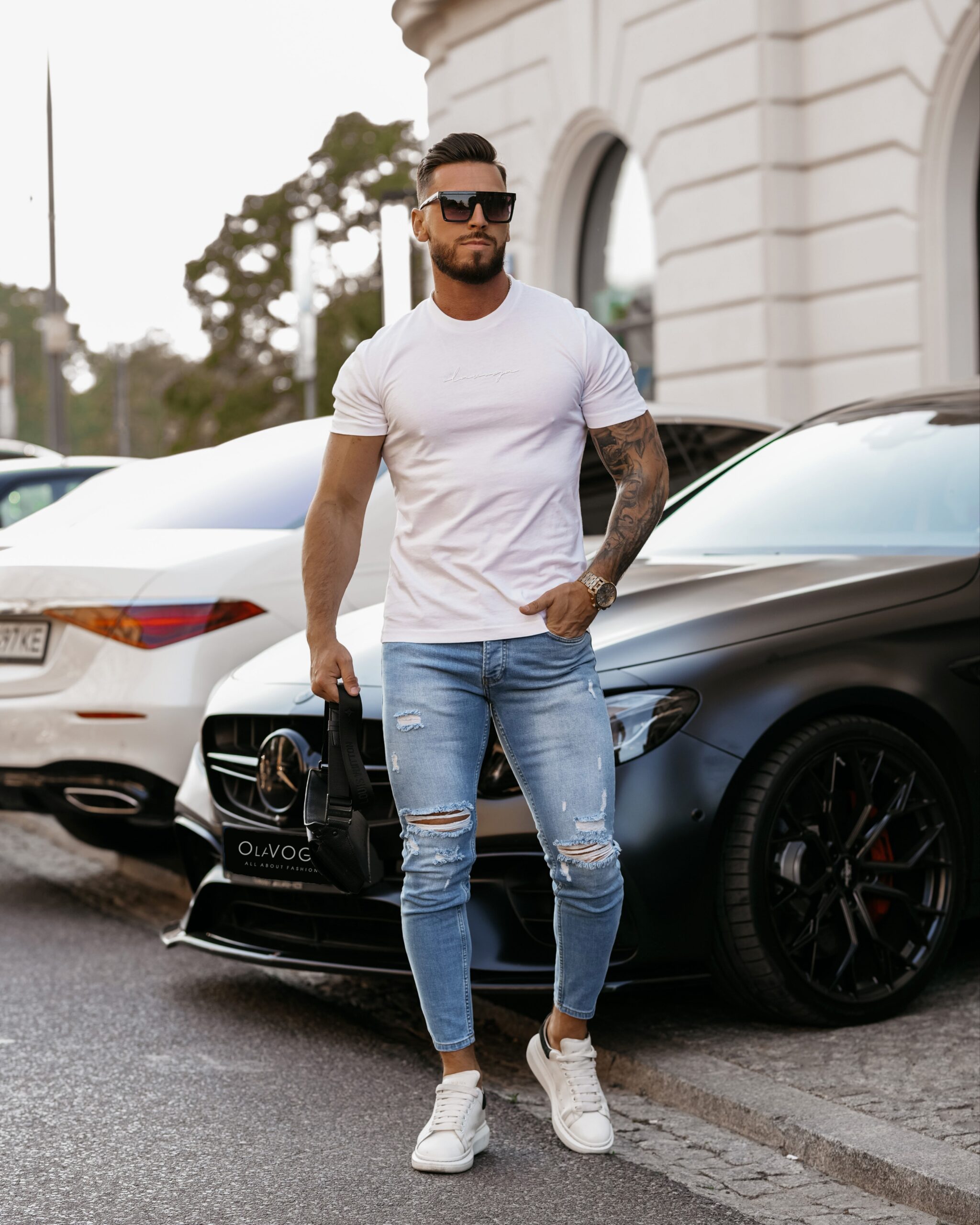 T-shirt bawełniany męski Slogen Ola Voga biały