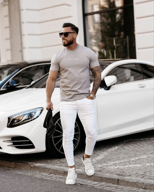 T-shirt bawełniany męski Slogen Ola Voga szary