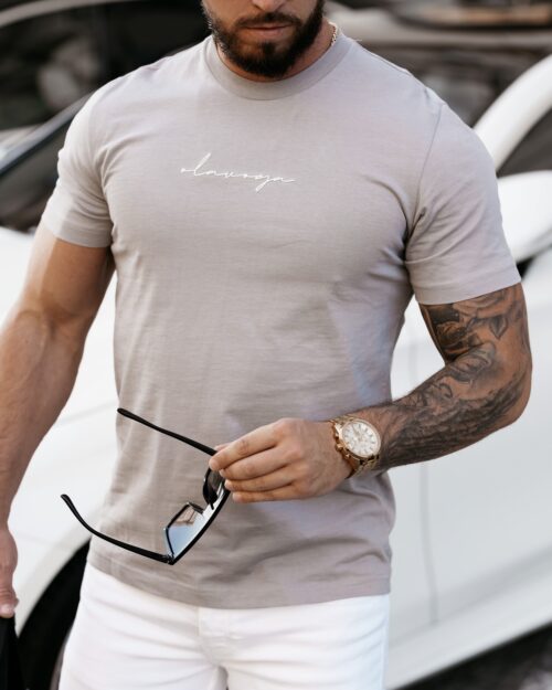 T-shirt bawełniany męski Slogen Ola Voga szary