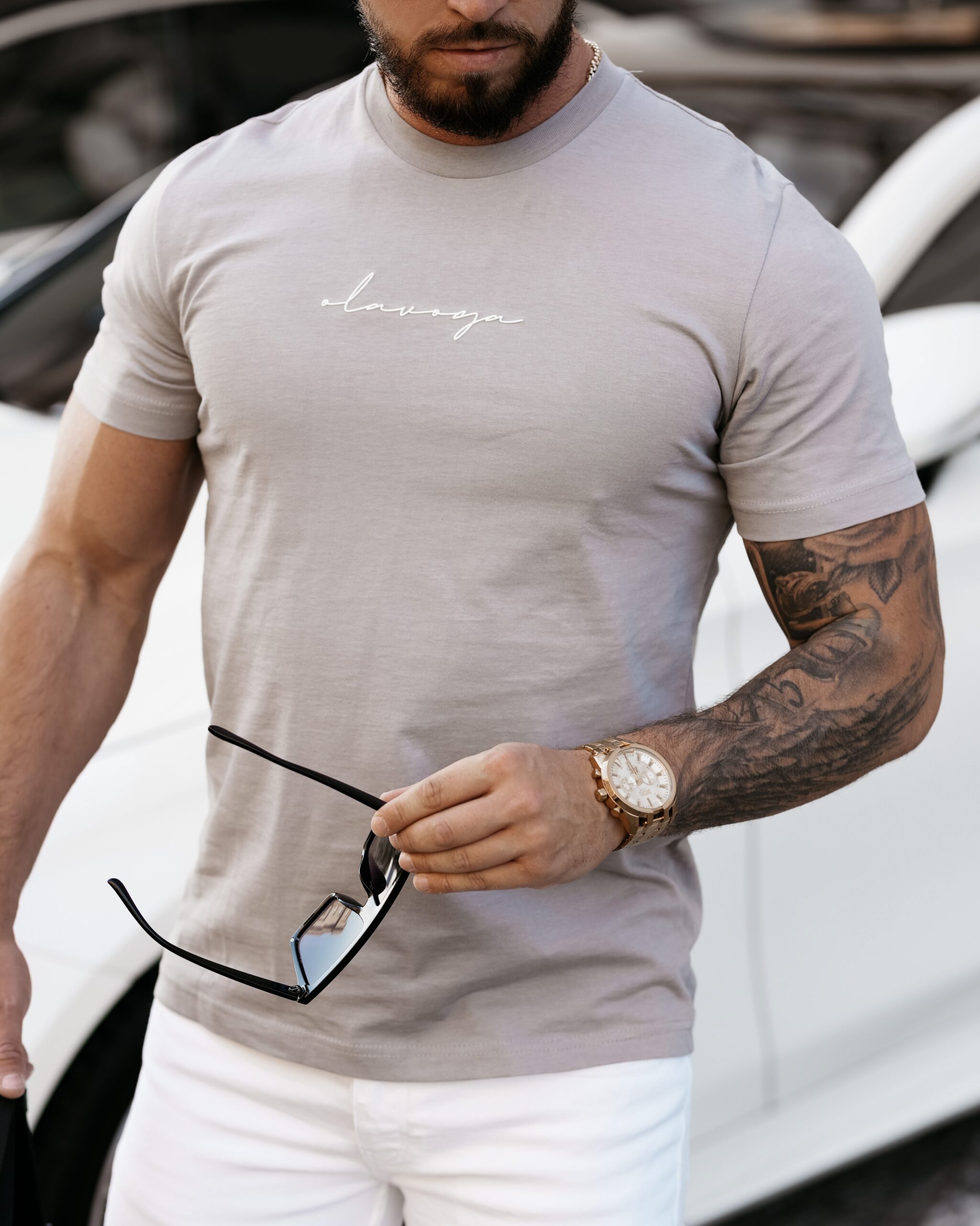 T-shirt bawełniany męski Slogen Ola Voga szary