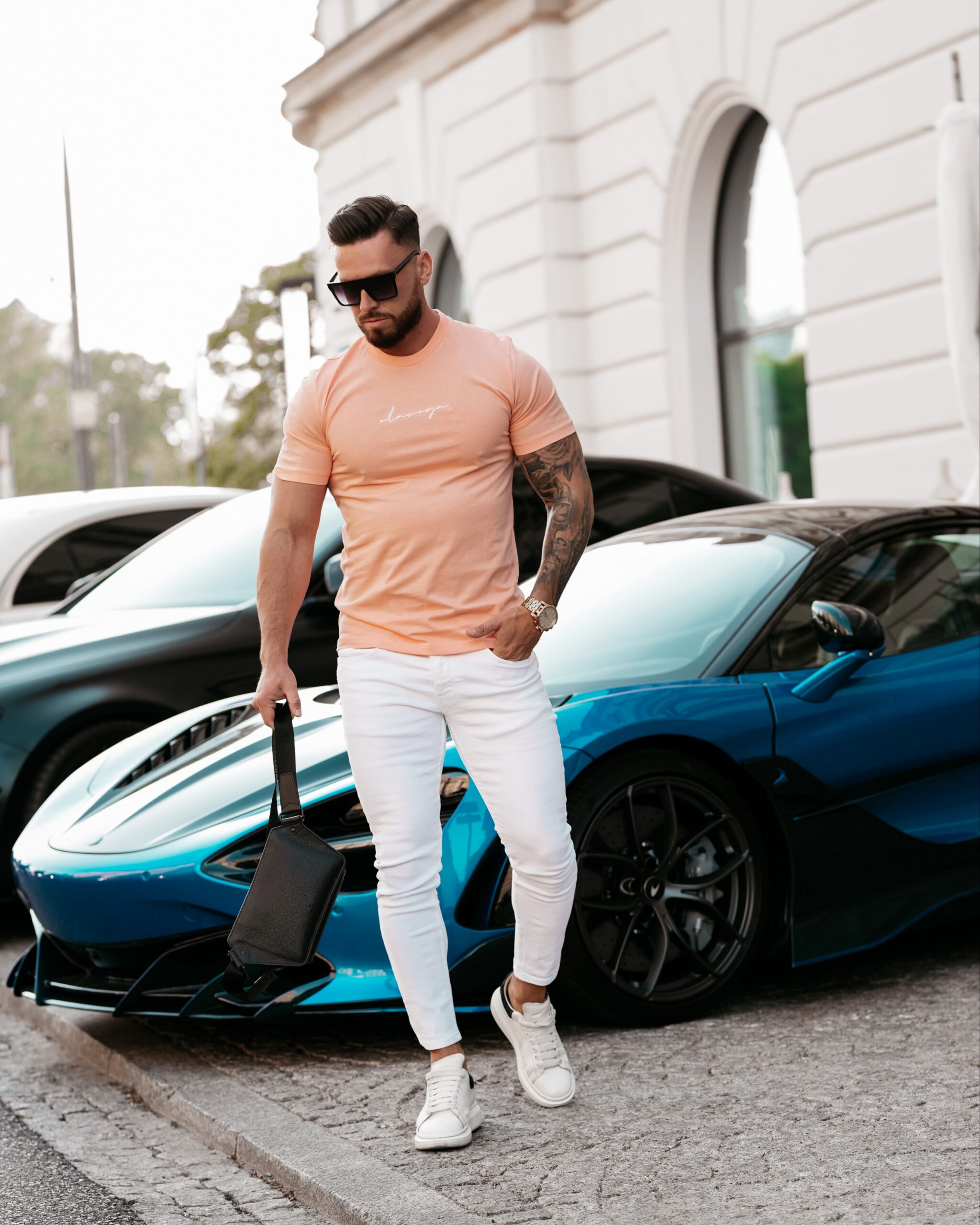 T-shirt bawełniany męski Slogen Ola Voga łososiowy