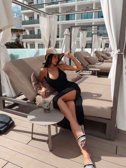 Sukienka ażurowa wiązana Fiori Ola Voga czarna