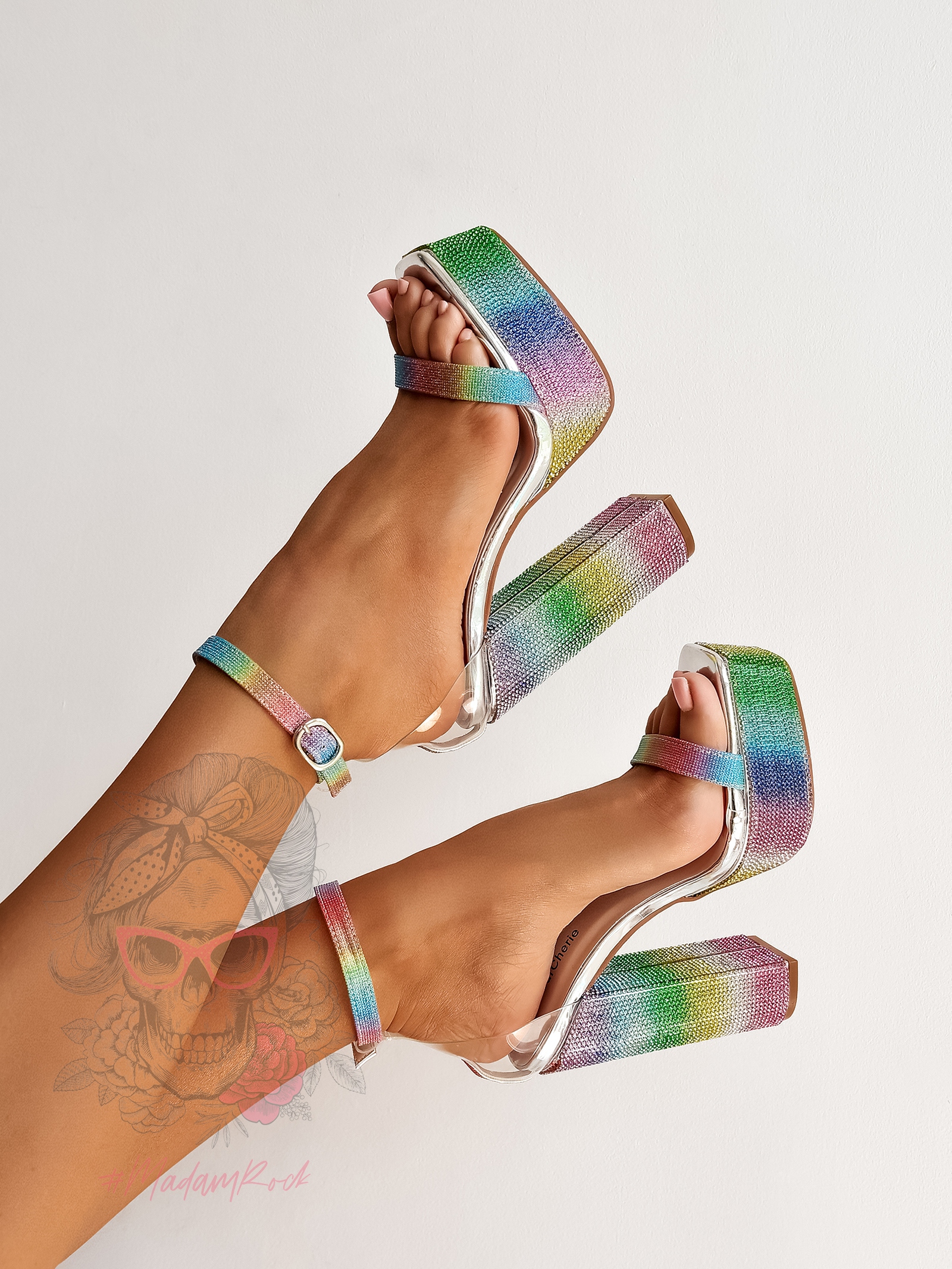 Sandały na słupku z cyrkoniami Rock Pocer kolorowe Sandały na słupku z cyrkoniami Rock Pocer kolorowe