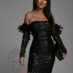 Sukienka cekinowa z piórami NB Cameron czarna