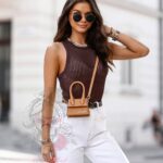 Top z siatki prążkowany Deger brązowy