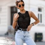 Top z siatki prążkowany Deger czarny