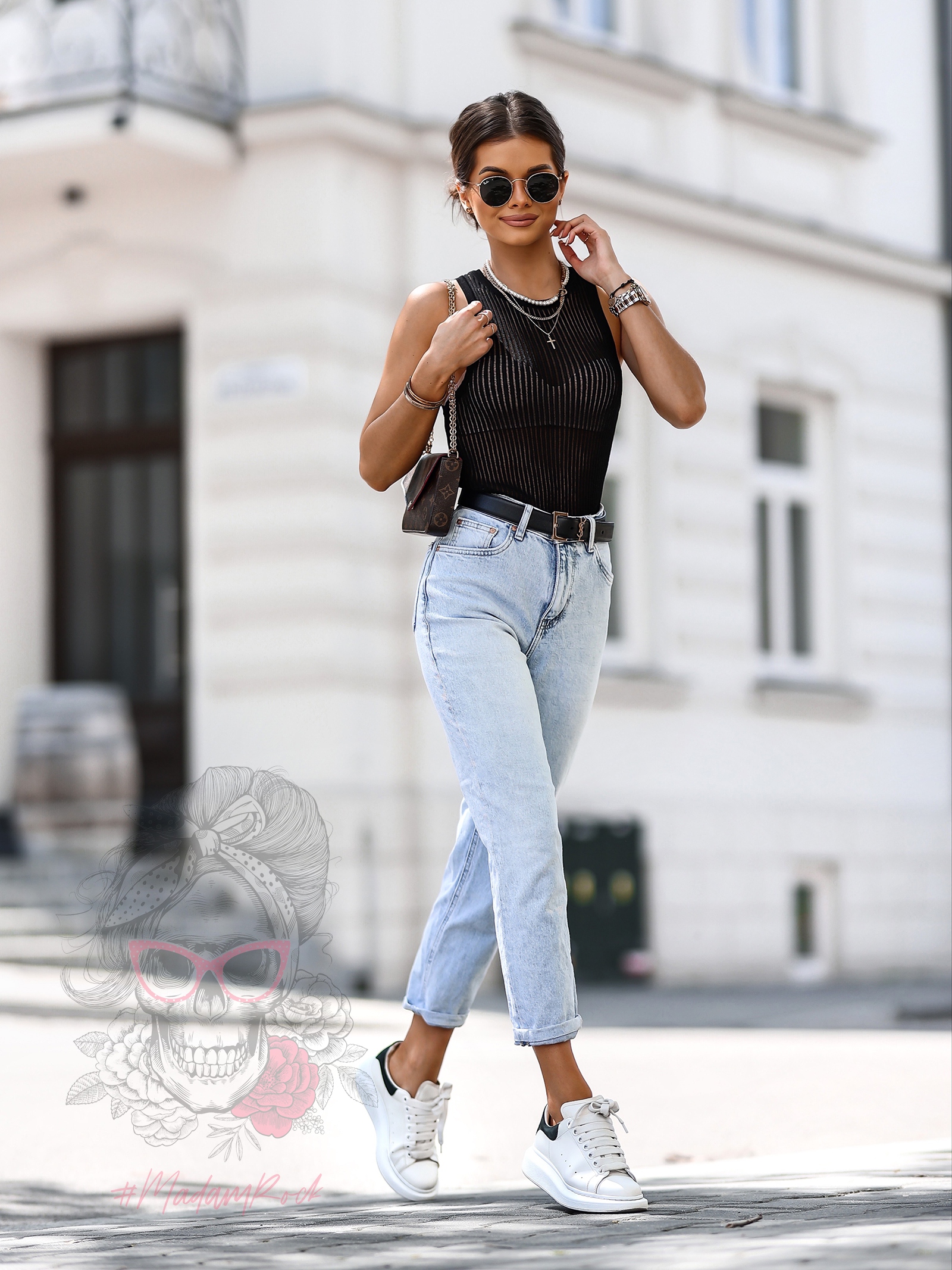 Top z siatki prążkowany Deger czarny