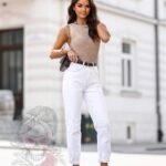 Top z siatki prążkowany Deger beżowy