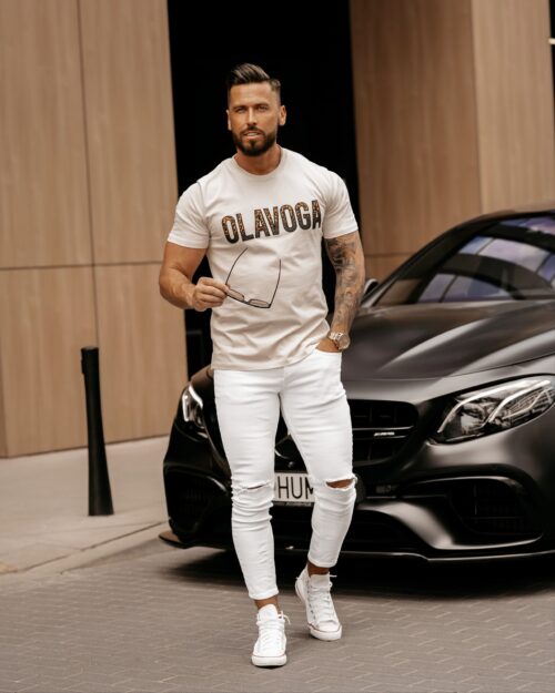 T-shirt bawełniany męski Amr 2023 Ola Voga j.beżowy