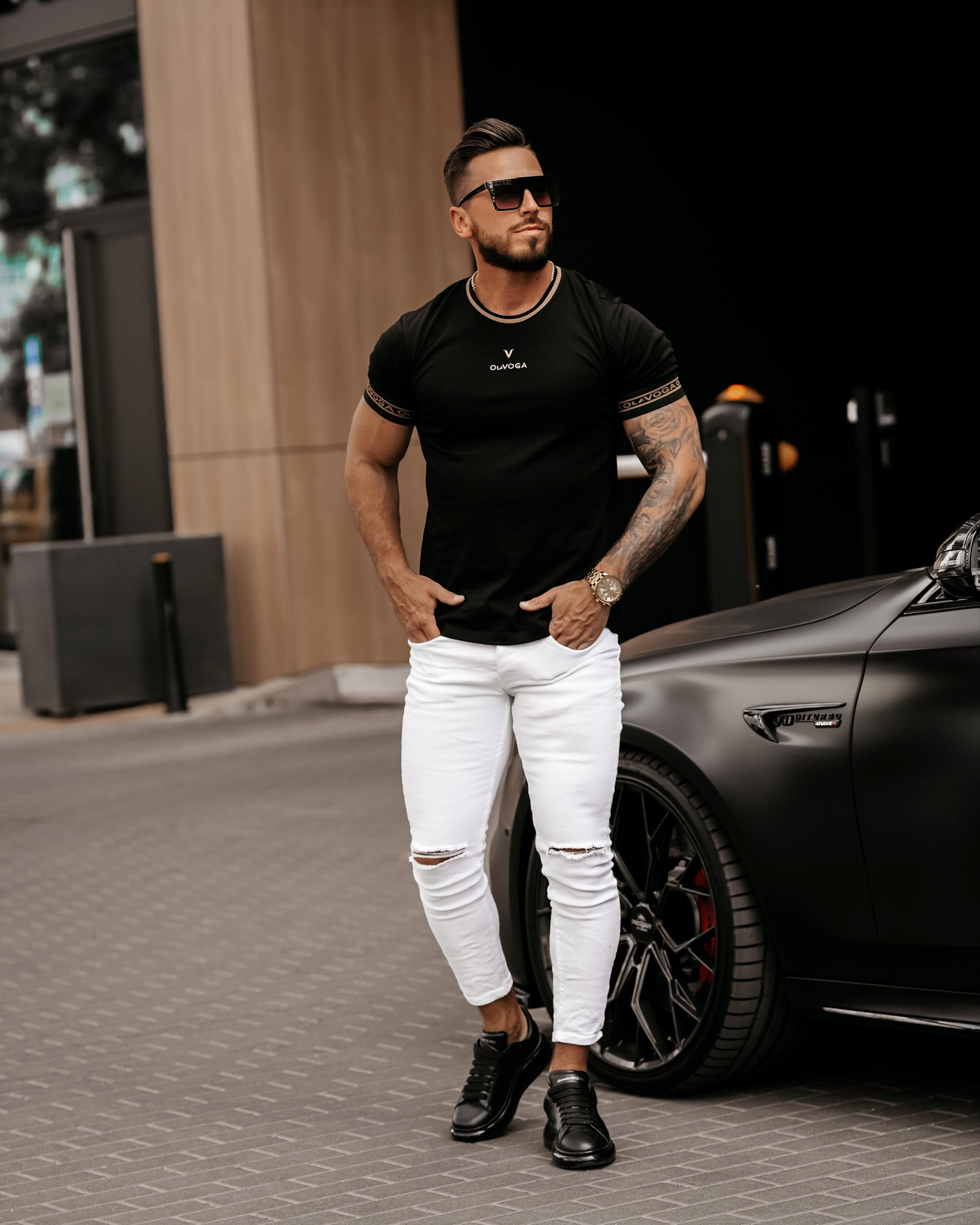 T-shirt bawełniany męski zdobiony Sls 2023 Ola Voga czarny