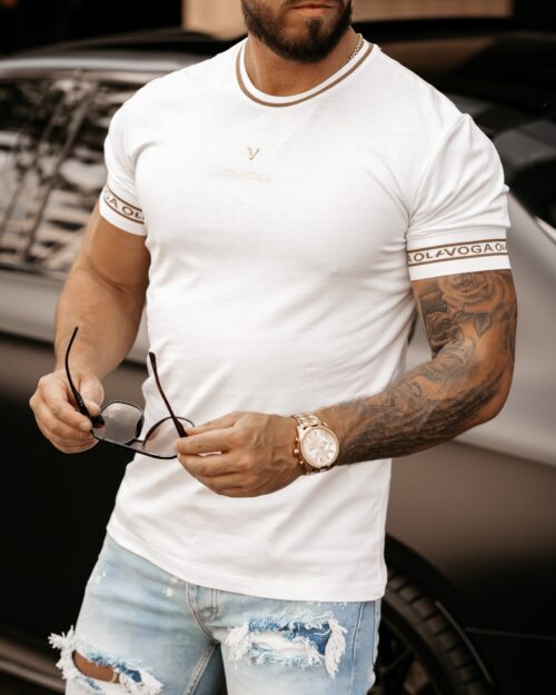 T-shirt bawełniany męski zdobiony Sls 2023 Ola Voga biały