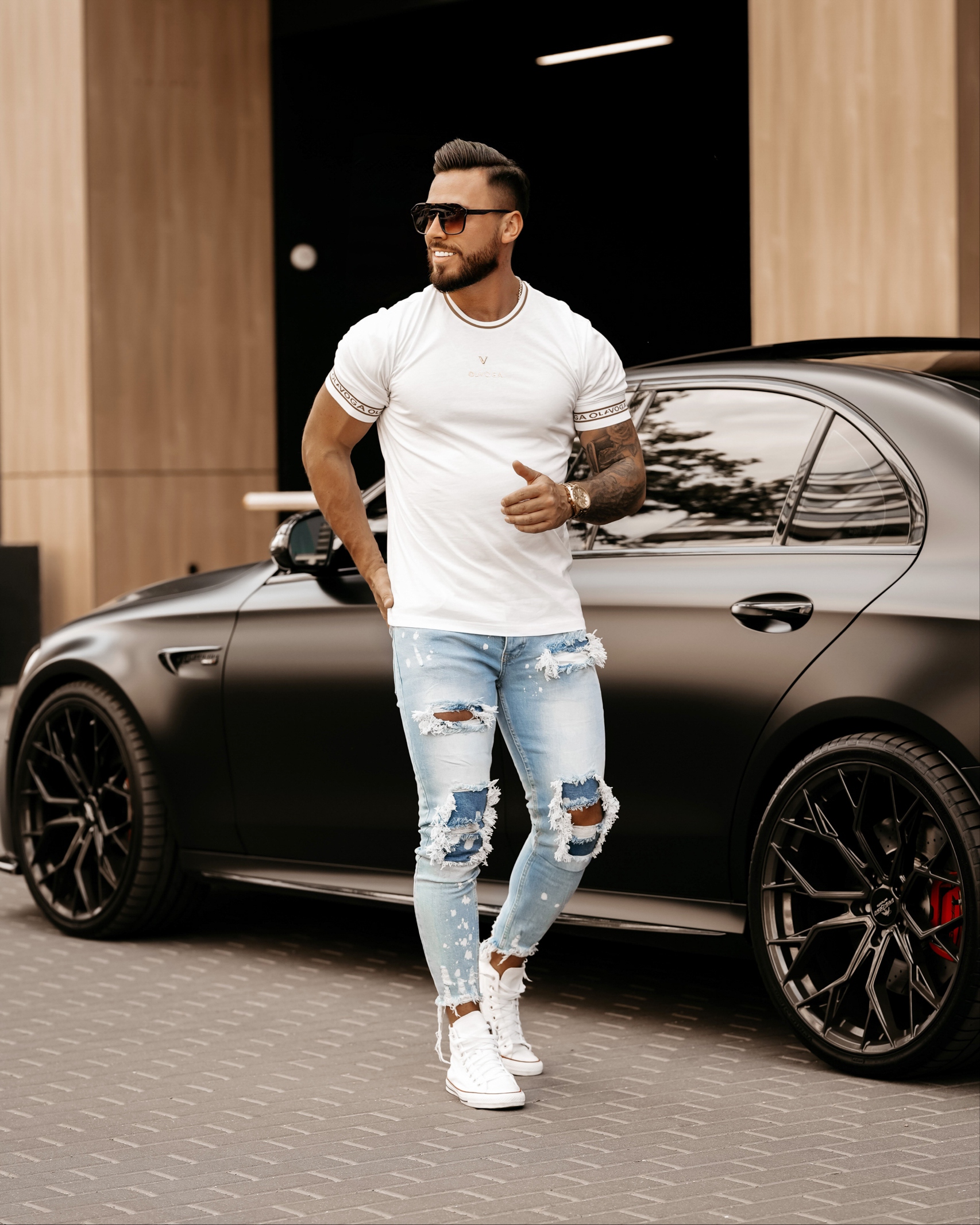 T-shirt bawełniany męski zdobiony Sls 2023 Ola Voga biały T-shirt bawełniany męski zdobiony Sls 2023 Ola Voga biały