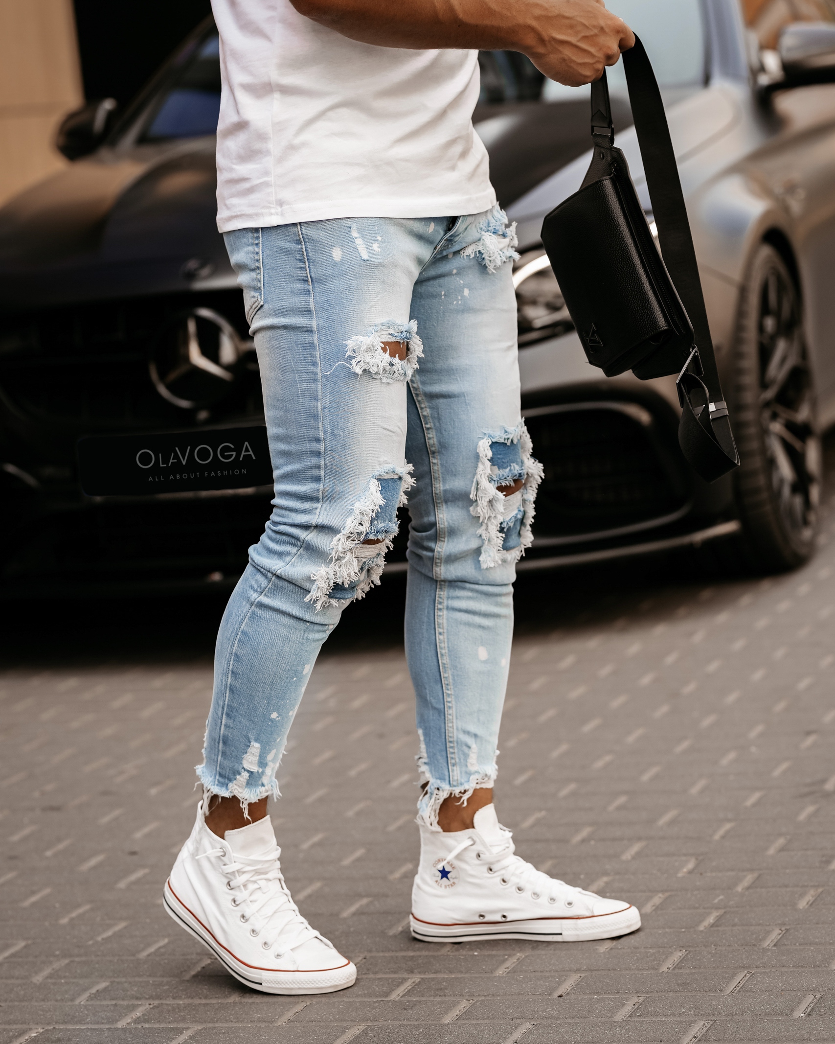 Spodnie jeansowe męskie z przetarciami Largo Ola Voga niebieskie Spodnie jeansowe męskie z przetarciami Largo Ola Voga niebieskie