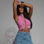 Top prążkowany z cyrkoniami Dream pudrowy