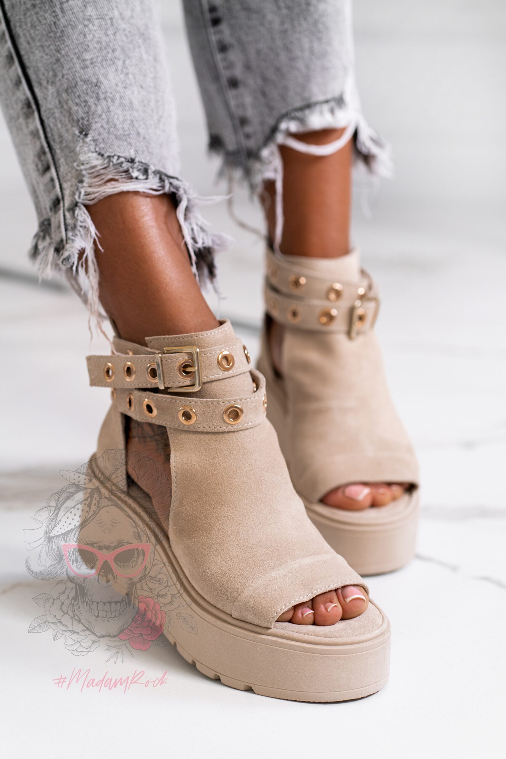 Koturny skórzane Rock Ozell beżowe