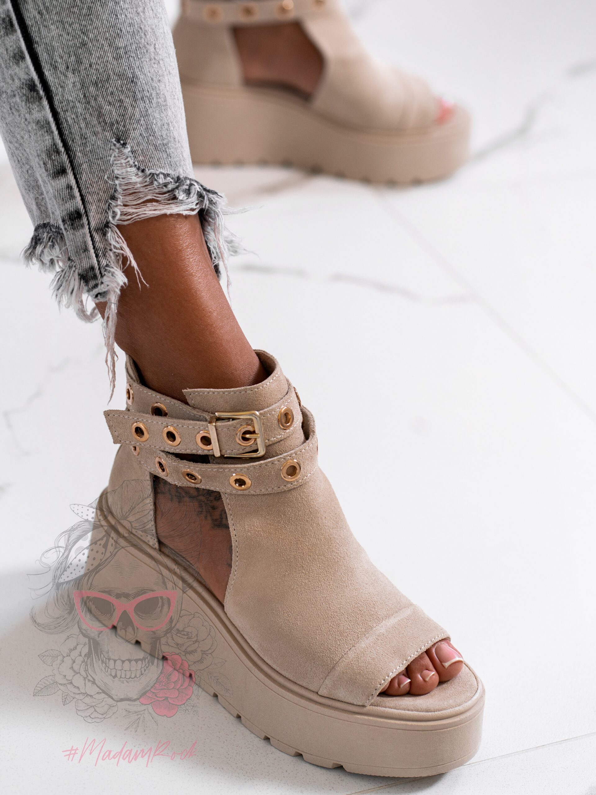 Koturny skórzane Rock Ozell beżowe Koturny skórzane Rock Ozell beżowe