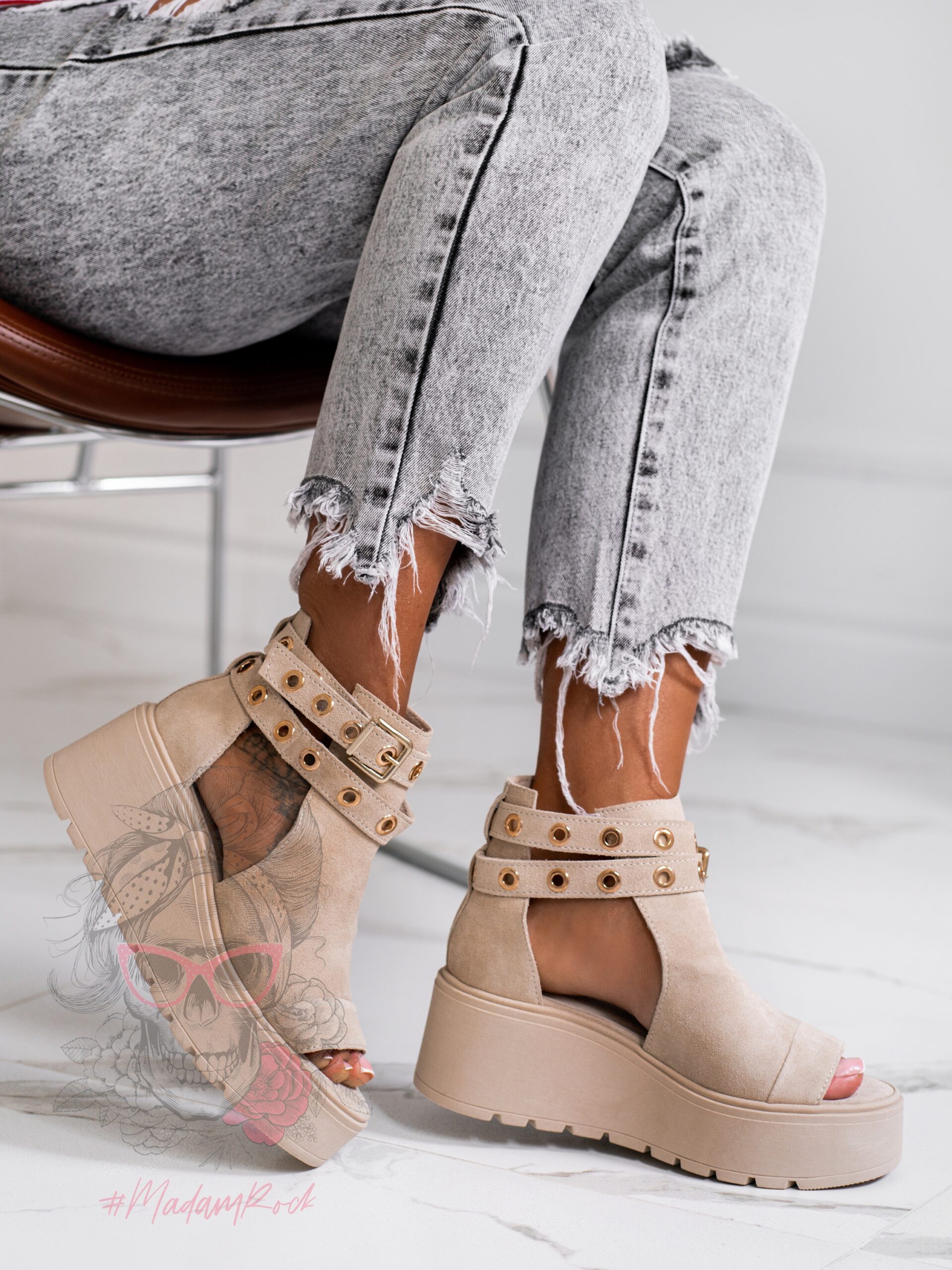 Koturny skórzane Rock Ozell beżowe Koturny skórzane Rock Ozell beżowe