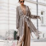 Sweter boho Ale Jazz taupe-złoty