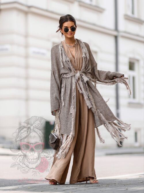 Sweter boho Ale Jazz taupe-złoty