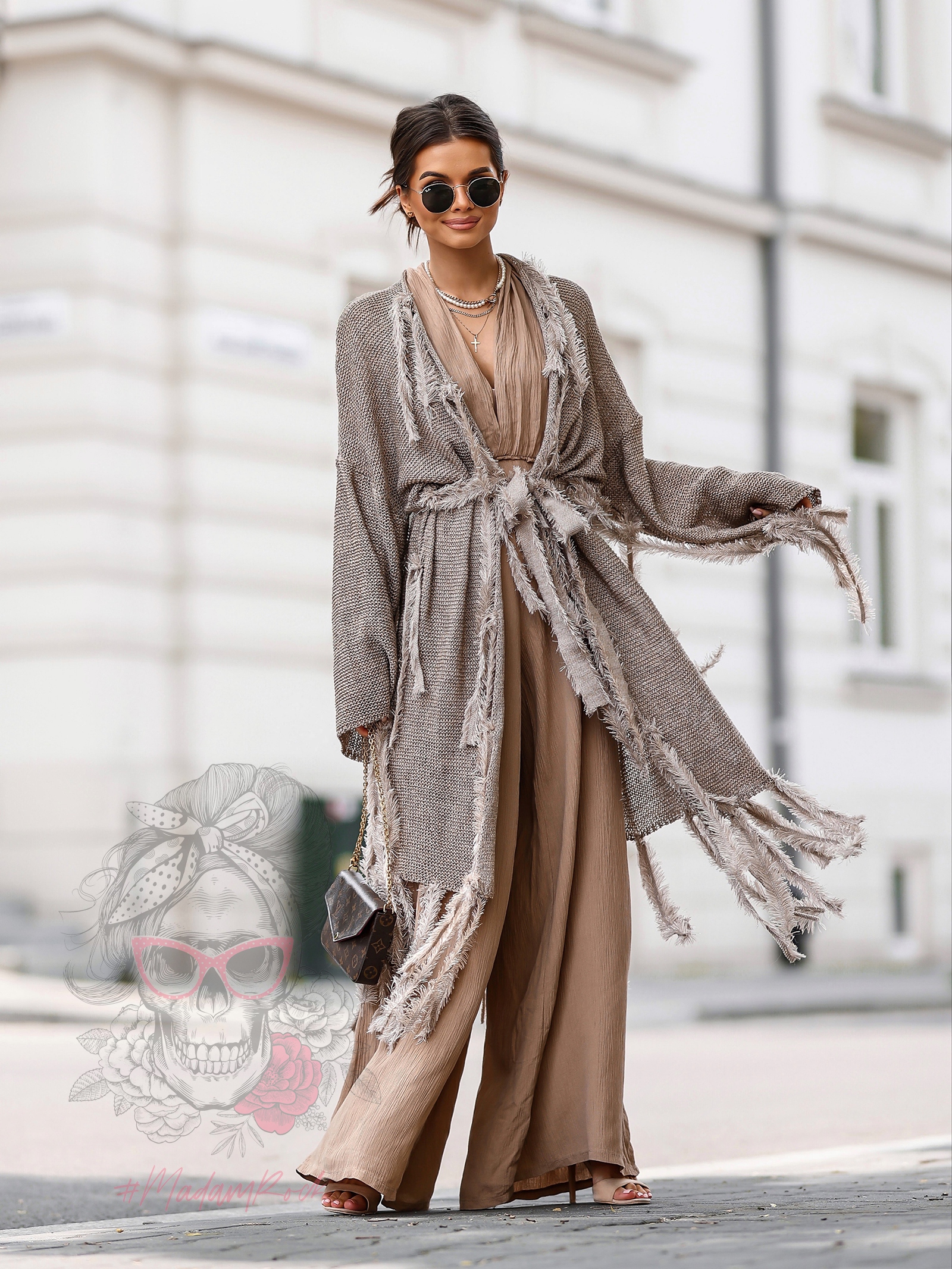 Sweter boho Ale Jazz taupe-złoty