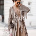 Sweter boho Ale Jazz taupe-złoty