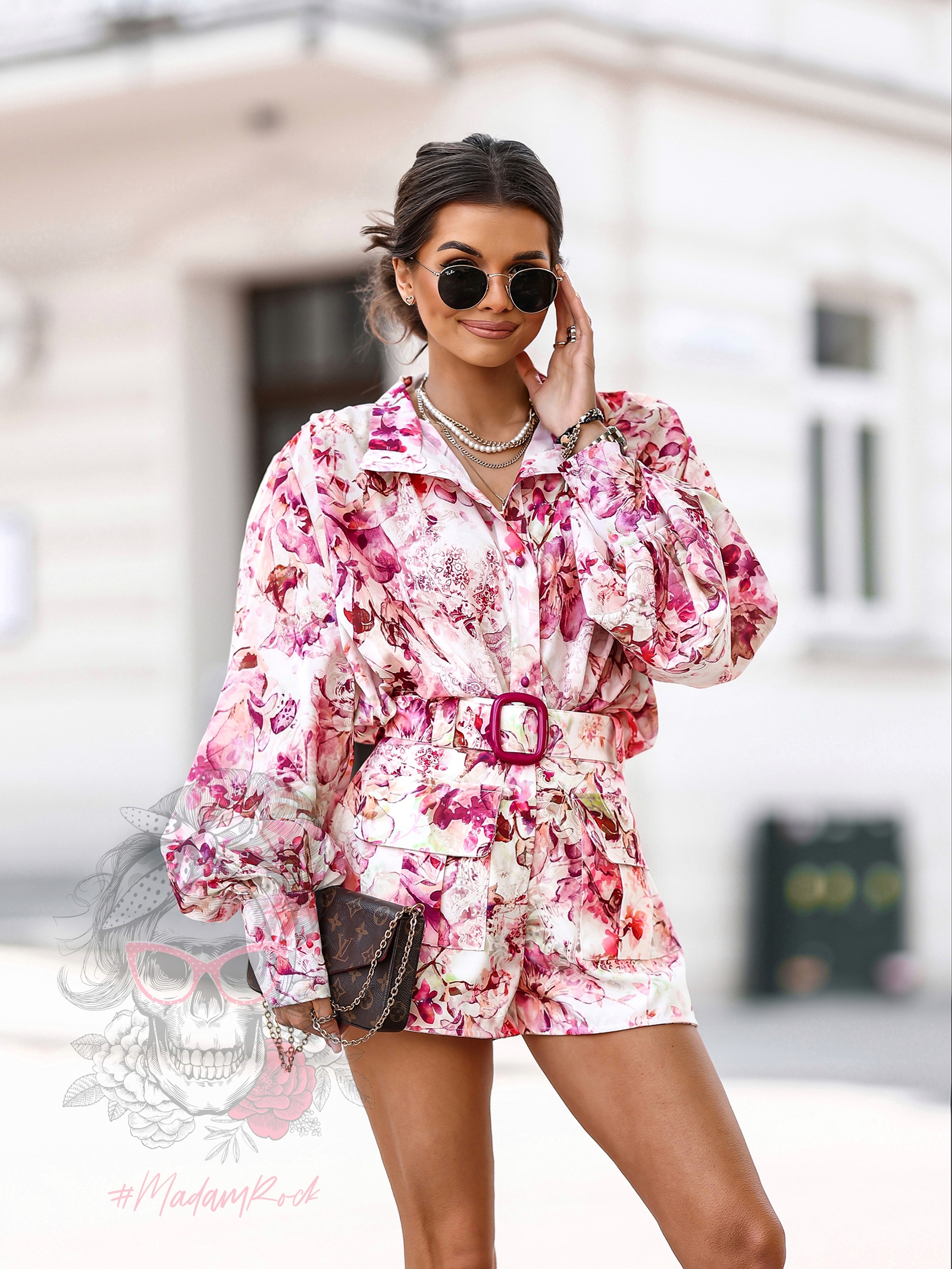 Komplet w kwiaty Dilja Power różowy