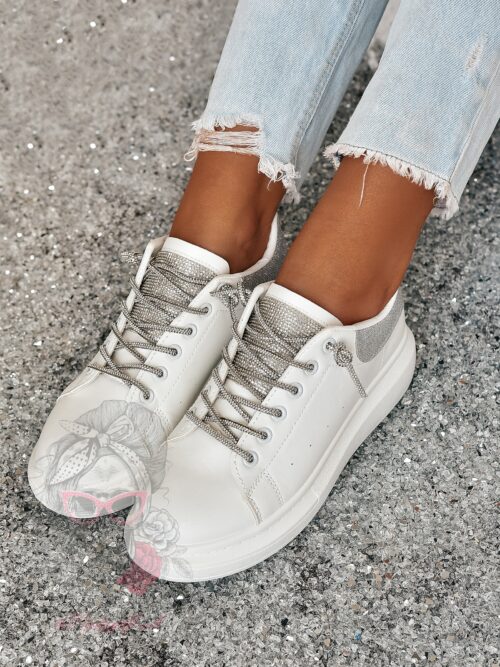 Trampki z cyrkoniami Madam Show Must Go On białe