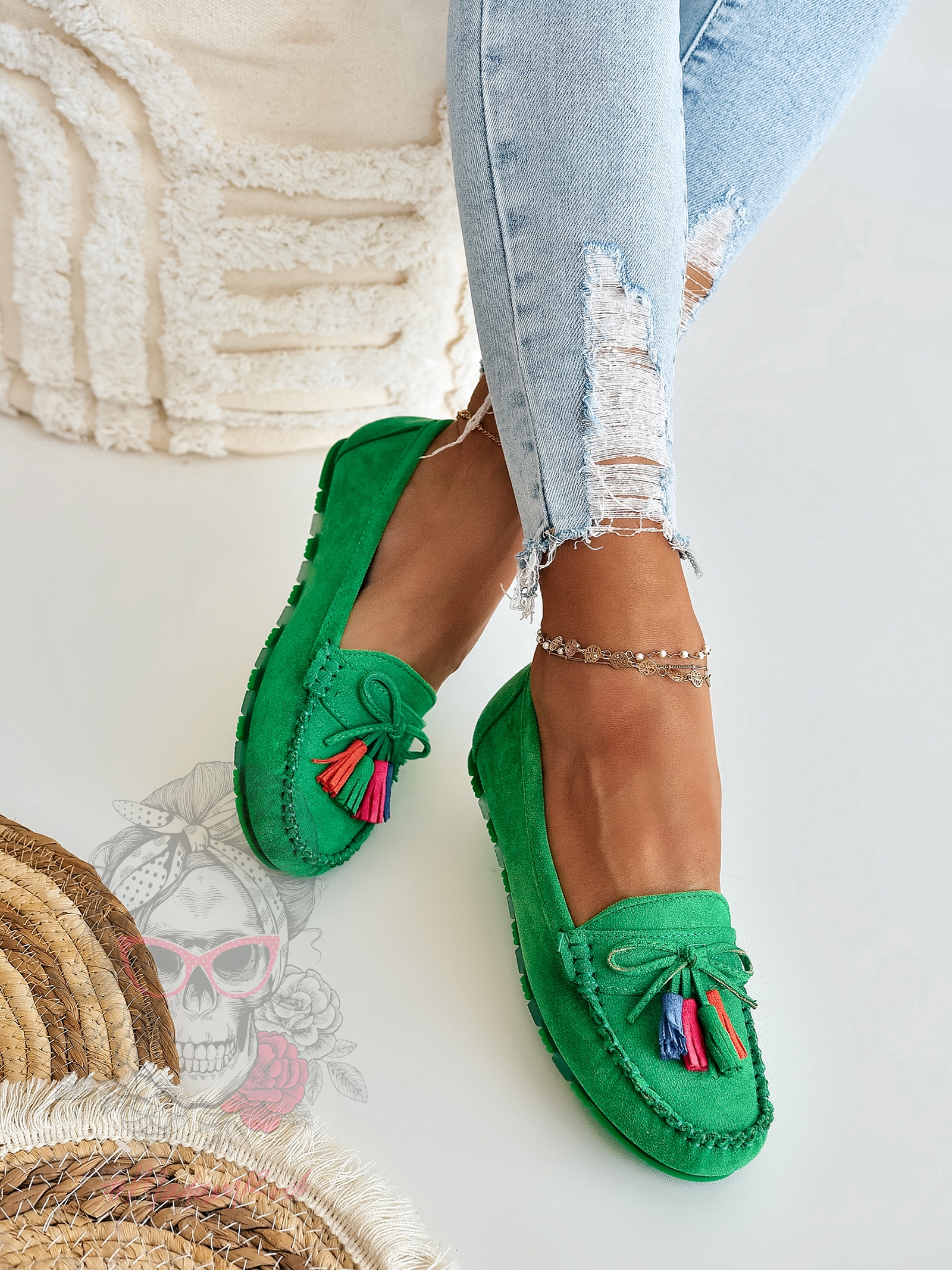 Mokasyny zamszowe Madam Layla zielone