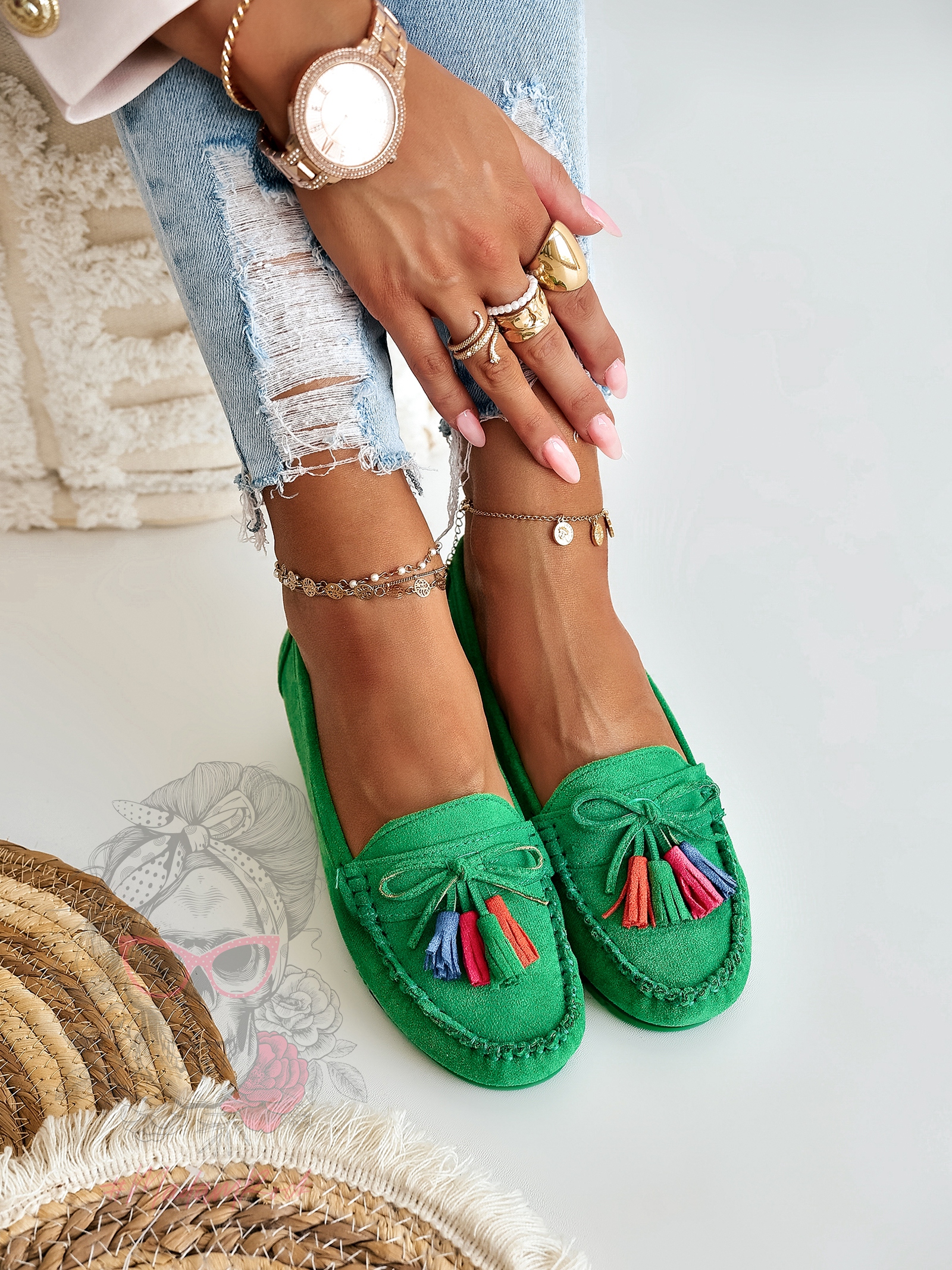 Mokasyny zamszowe Madam Layla zielone