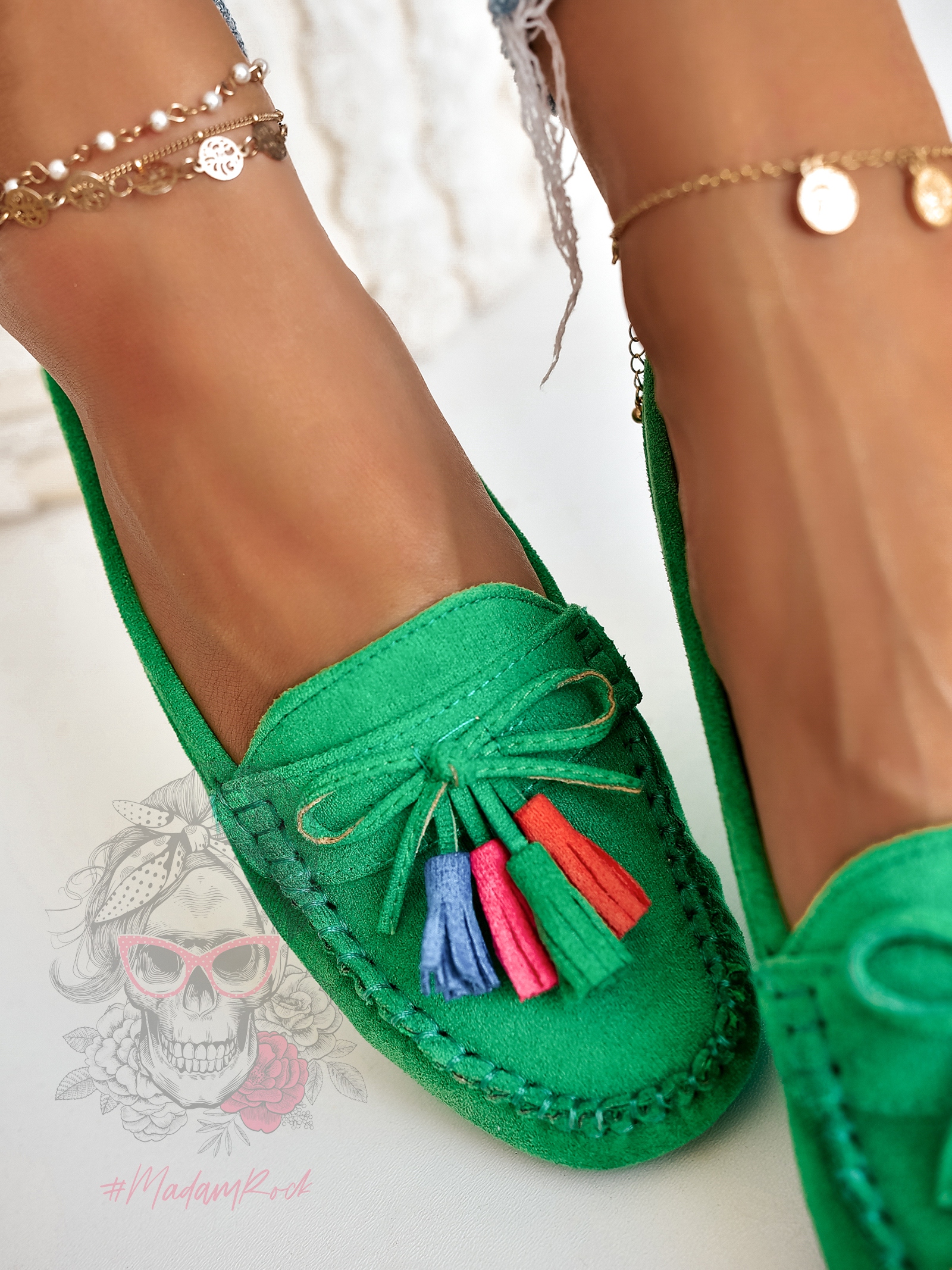 Mokasyny zamszowe Madam Layla zielone