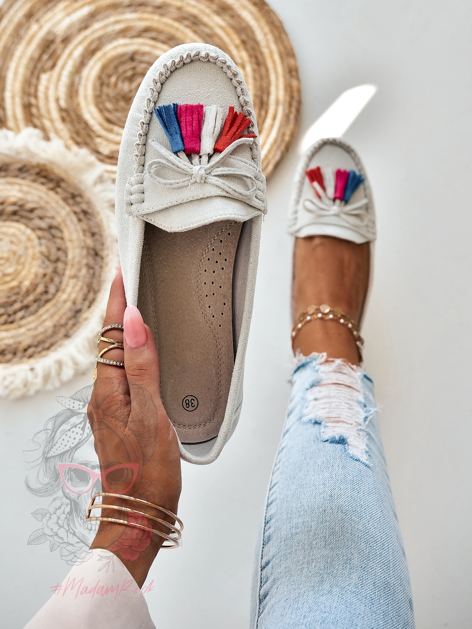 Mokasyny zamszowe Madam Layla szare